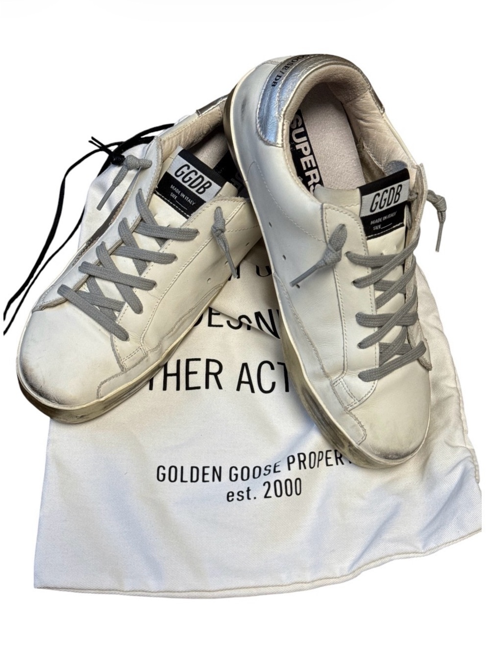 Golden Goose Men’s White Leather Sneakers with Silver Heel Tab Sz EU 41 Unisex